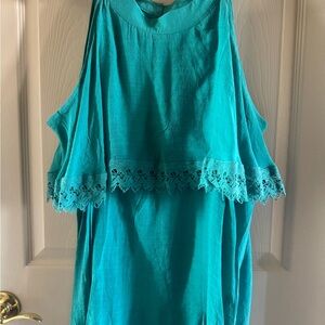 Avenue Teal Ruffled Tank Top